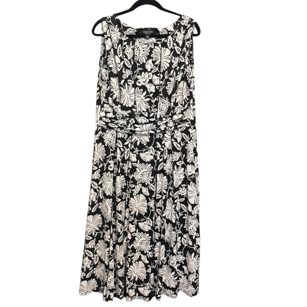 Perceptions New York Whimsigoth Black White Floral Sleeveless Midi Dress XL